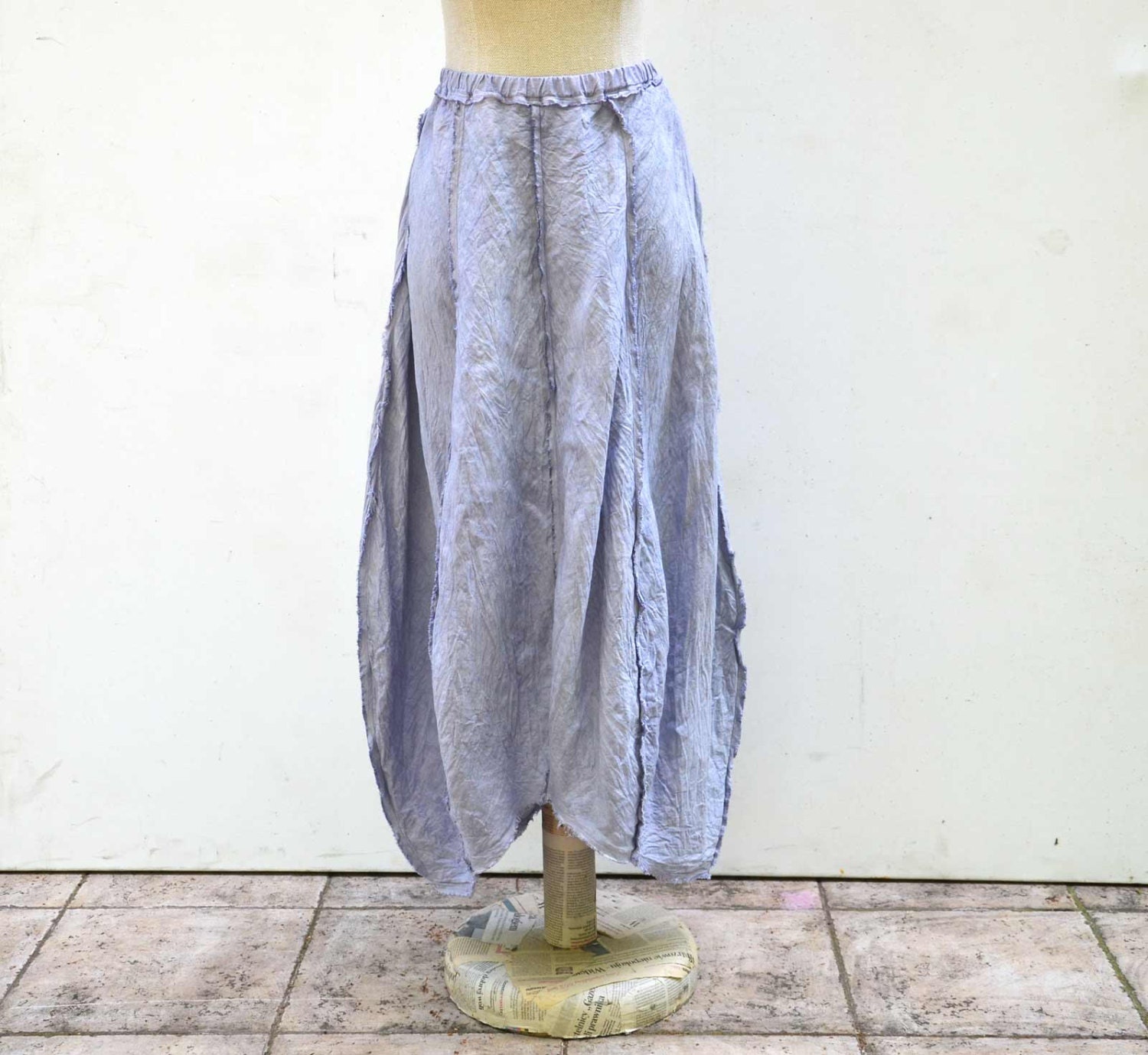 european linen bouble long skirt L size unique fashion design