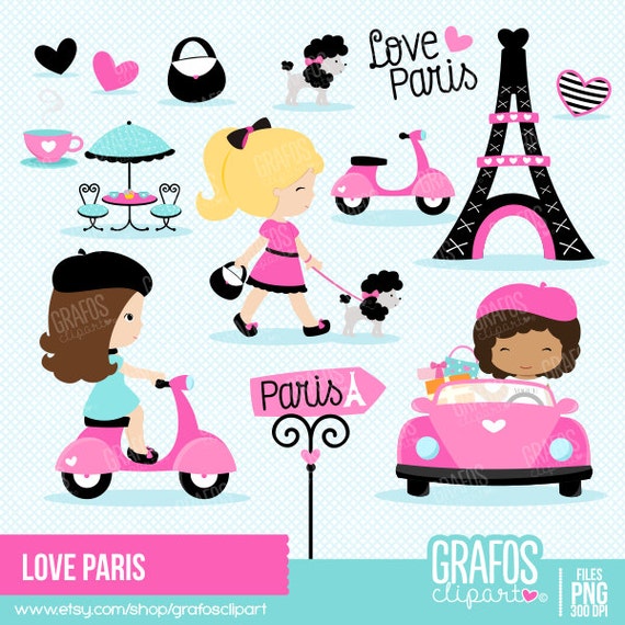 LOVE PARIS Digital Clipart Set Paris Clipart Eiffel Tower