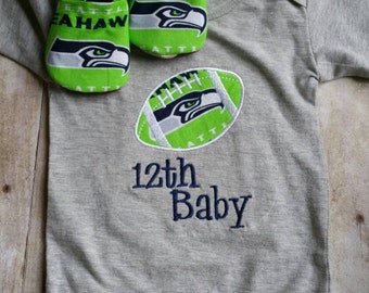 Seattle Seahawks Inspired Baby Shirt and booties.