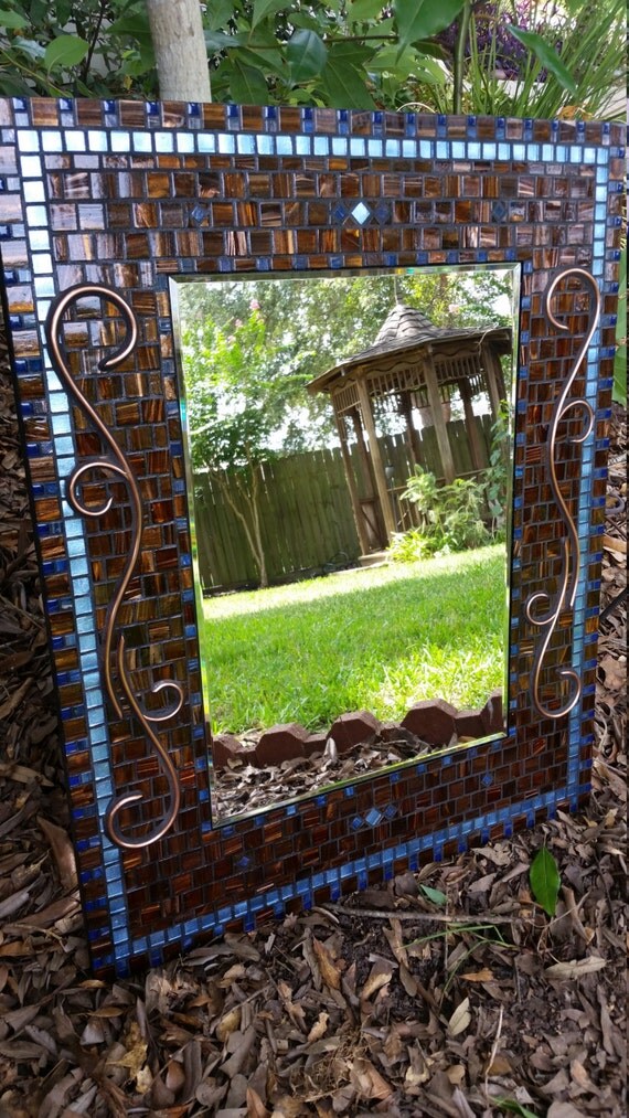 Decorative Bathroom Mirror Copper Brown Blue Mosaic Mirror