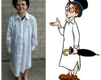 Upcycled Peter Pan Costume, John Darling Costume (White Night Shirt, Black Top Hat, Wire Rimmed Glasses) Youth Size