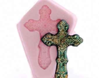Silicone Mold Victorian Cross Mould - Resin Clay Sulpey Fimo Utee Mod Podge Melt Mold - Food Safe Fondant Chocolate Mint Candy Mold (844)