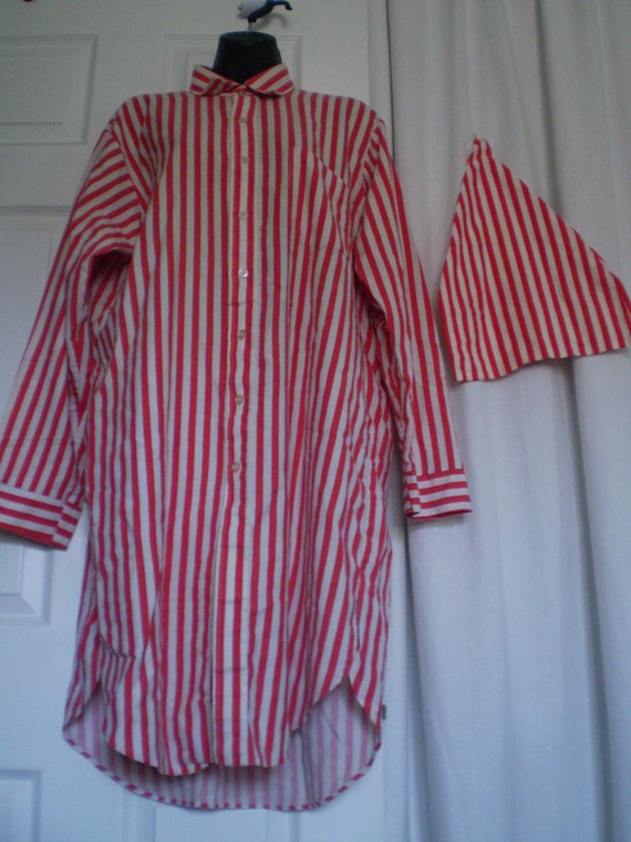 CANDY STRIPE Set Of 2 Vintage Mens Nightshirt And Night Cap