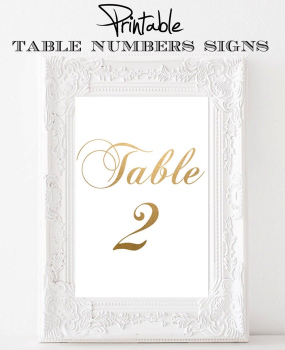 Printable 4 x 6 Table Number Signs Antique Gold 1-10