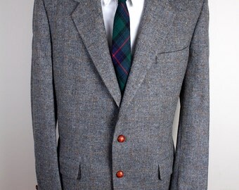 Palm Beach Brand Grey Wool with Brown Accents Blazer Big and Tall Size Brown Leather Buttons