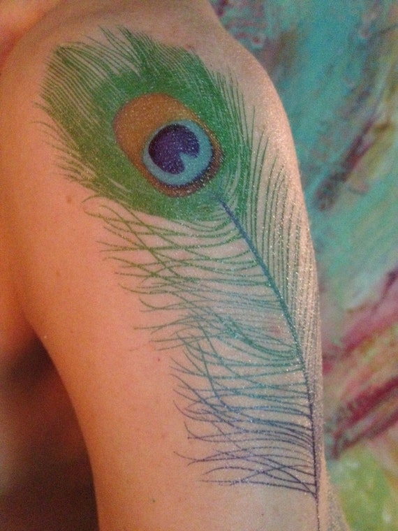 Large Peacock Feather Temporary Tattoo by TattooMint on Etsy