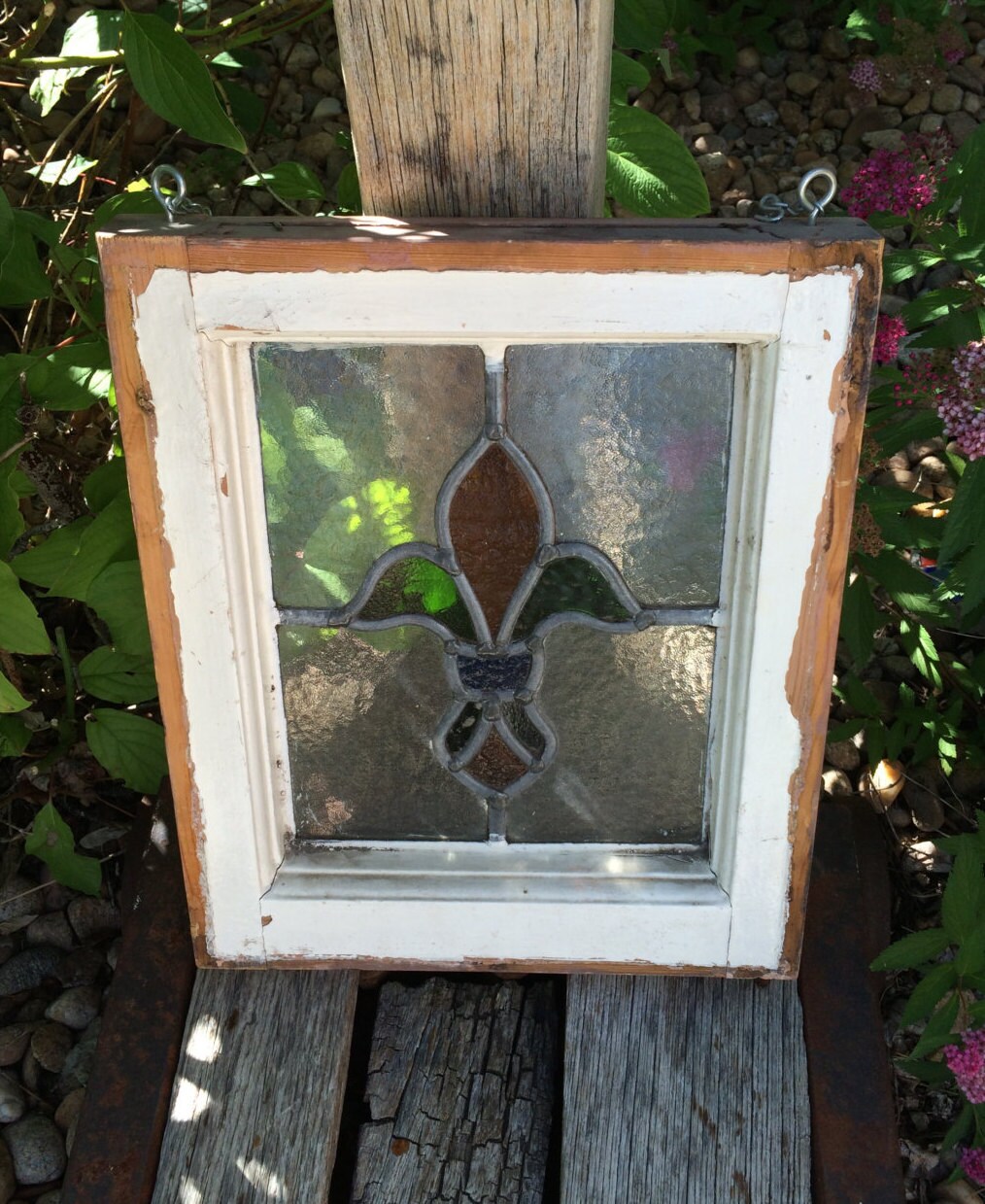 reserved for Josh Vintage stained glass window pane by RubesRelics