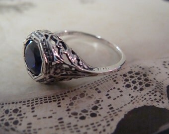 Sweet Sterling Filigree Sapphire Ring Size 6.5