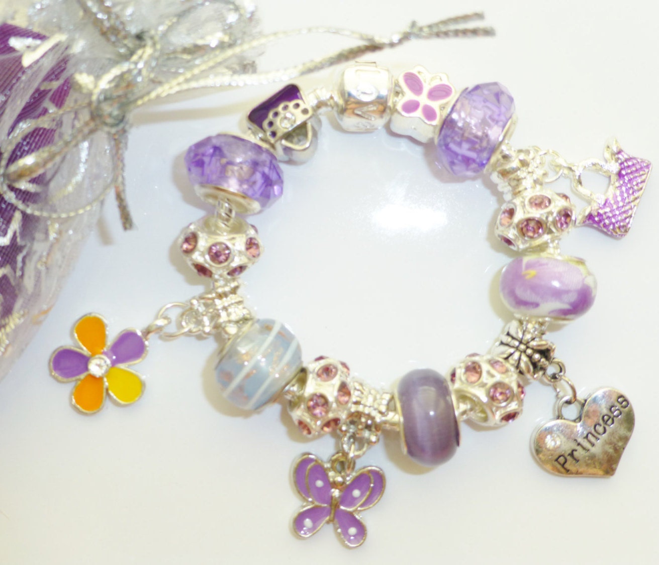 Princess charm bracelet little girls heart charm as image