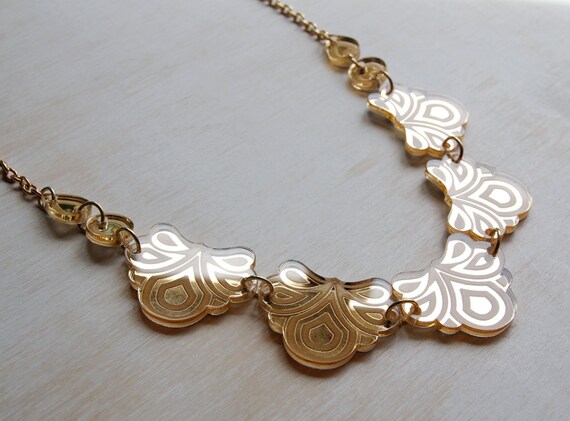Engraved Floral Necklace. Laser-Cut & Etched Mirror Acrylic