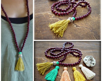 Yoga Mala Necklace - Yoga Tassel Necklace -108 beads Mala Necklace - Yoga Jewelry - Turquoise Tassel Necklace - Hippie Tassel