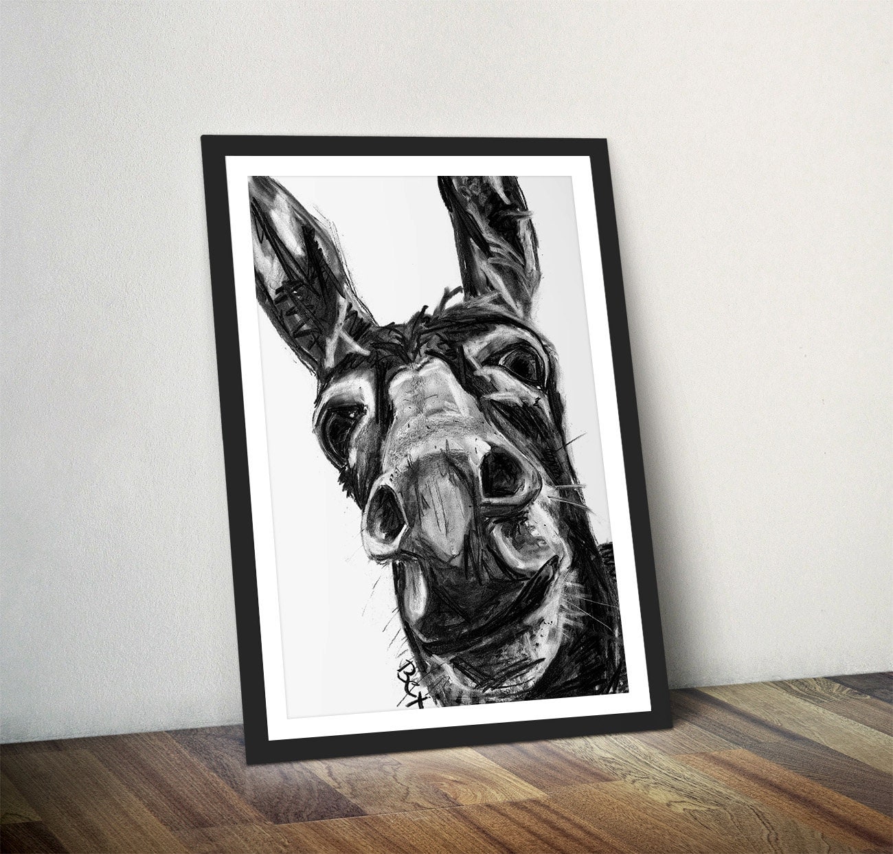 Donkey Art Print Donkey Wall Art Charcoal Illustration Donkey