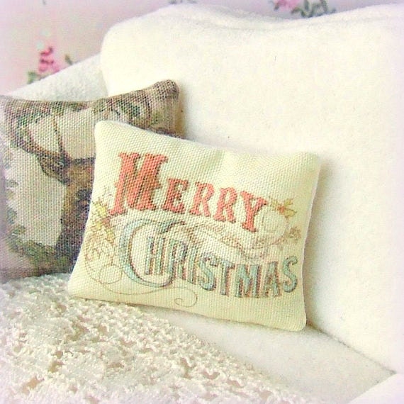 Merry Christmas cushion or pillow for 1/12 scale chair - How to Decorate Your Dollhouse For Christmas in 1:12 Scale - Divine Miniatures