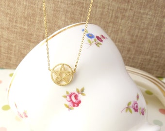 Circle necklace, Star necklace, Pentacle Pentagram Five Point Star Circle necklace,Gift idea, back to school necklace,Christmas present.