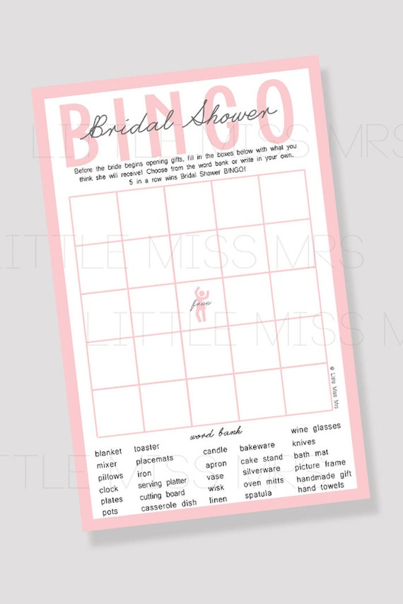 Printable Bridal Shower BINGO / Bridal Shower Game
