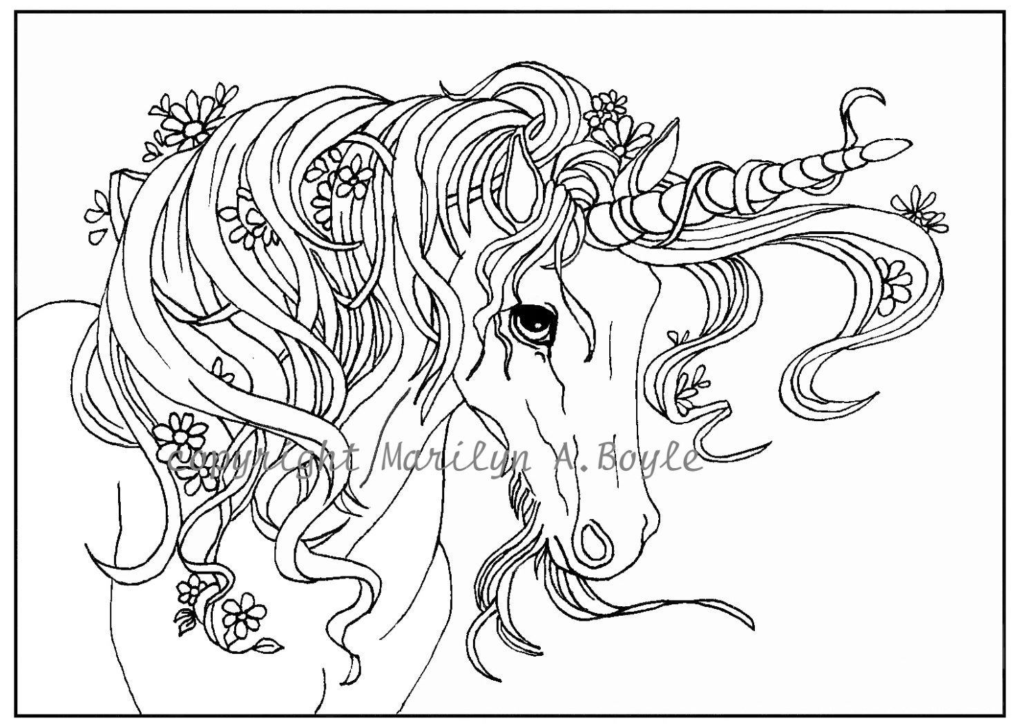 ADULT COLORING Page digital download Unicorn flowers