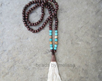 wood 108 mala beads with handmade tassel