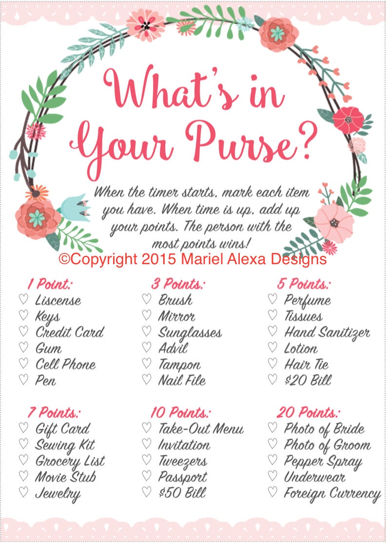 Bridal Shower Game What S In Your Purse Bag Search Fun