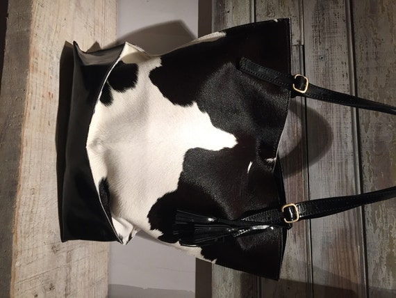 Black and white bag cowhide tote bag cowhide purse