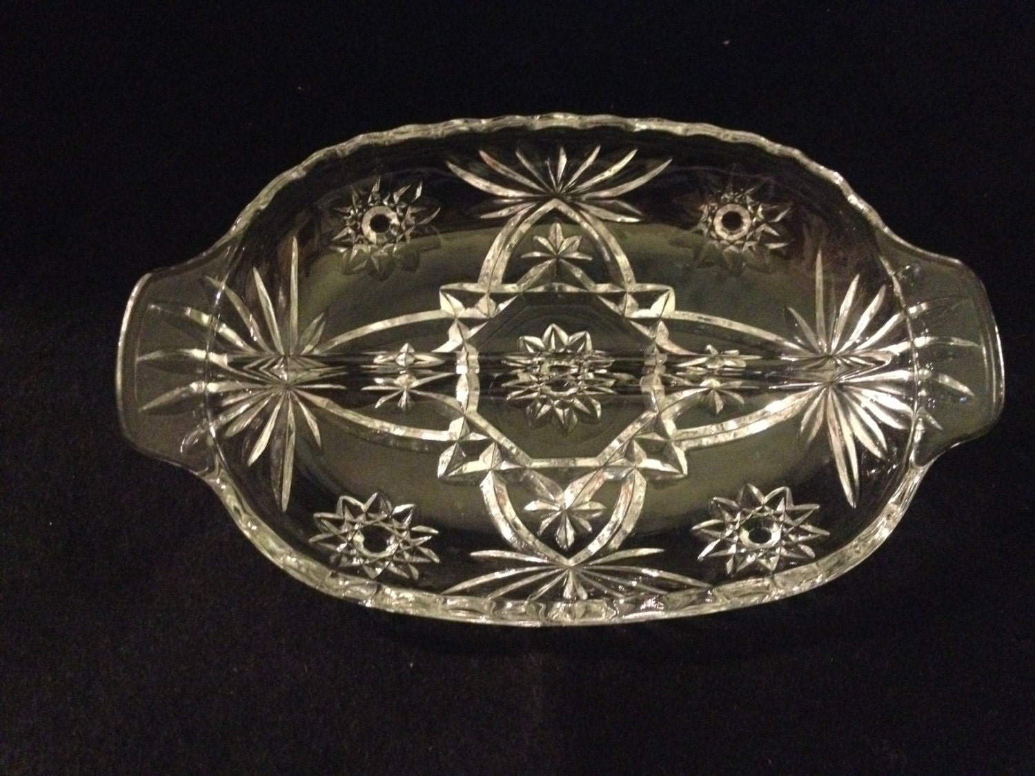 Vintage Deep Cut Glass Divided Relish Dish