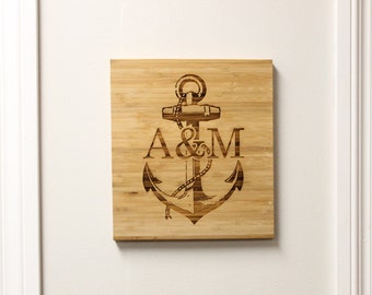 Nautical Monogram Bamboo Sign, Custom Bamboo Wall Art, Personalized Bamboo Wood Sign --6941
