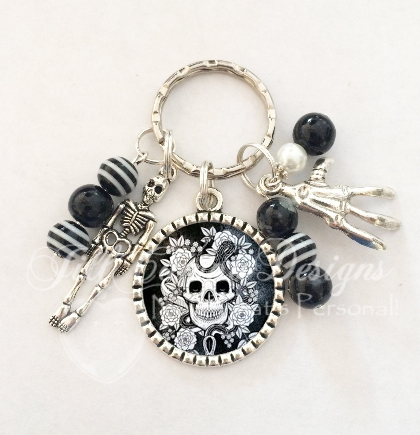 Skeleton keychain Halloween keychain Sugar skull keychain