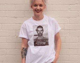David Bowie Mugshot White T-Shirt