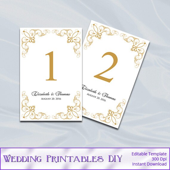Gold Wedding Table Numbers Template Diy Black and Gold Table