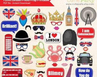 London Theme Photo Booth Prop, I Love London Photo Booth Prop, England Theme Photo Booth Prop Printable