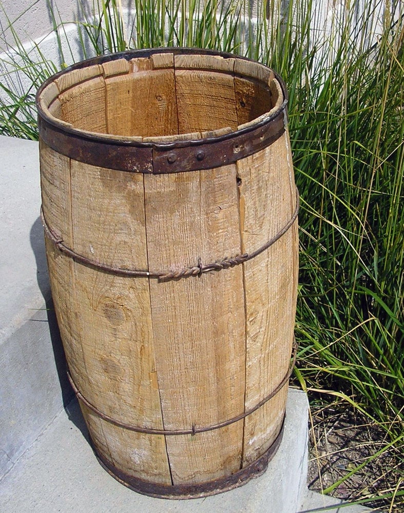 Old Wooden Nail Keg Vintage Wood Barrel Metal Strapping