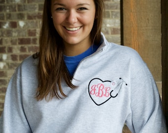 Nurse Monogram Sweatshirt Quarter Zip, Stethoscope Monogram Design, Women's Clothing