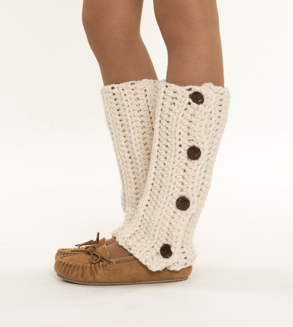 Ribbed Crochet Button Wool Leg Warmers by BrennaAnnHandmade