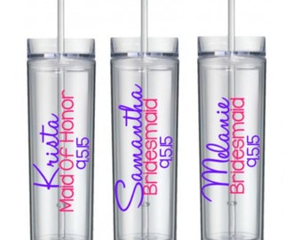 3 Bridal Party Tumblers, Personalized Skinny Bridal Tumblers, Brides Entourage Tumbler, Personalized Bridesmaid Gift, Set of 3