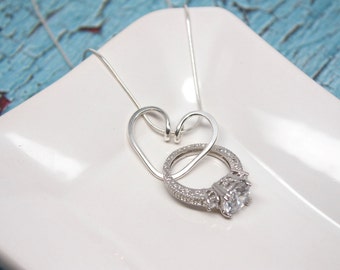 heart ring holder necklace wire wrapped wedding engagement ring holder pendant argentium sterling silver - Wedding Ring Necklace Holder heart ring holder necklace wire wrapped wedding engagement ring holder pendant argentium sterling silver - Wedding Ring Necklace Holder