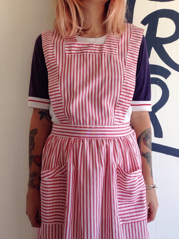 Vintage 60s Candy Striper Pinafore//Dress