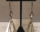Antique gold chandelier earrings with clear rhinestones on antique gold metal french hooks for pierced ears (2 3/4