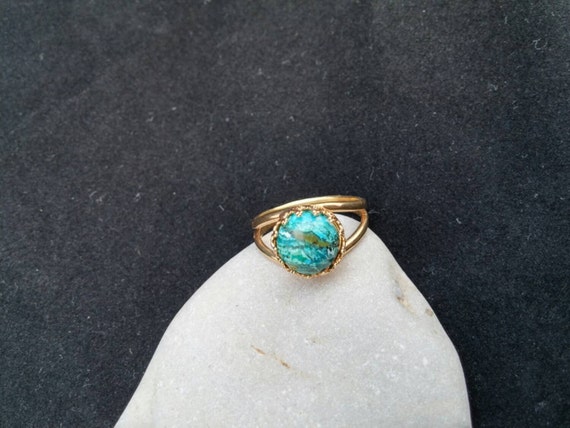Eilat Stone Ring. King Solomon Stone Gold Ring. Chrysocolla