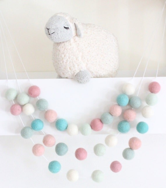 pom garland pom wool Felt Pom Pom Baby  Shower Bunting Aqua Ball Garland Pink Mint Decor