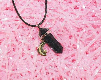 Blue Sandstone Crystal Necklace Crystal Choker / Cosmic Black Crystal Point Necklace Gem Choker / Kawaii Pastel Goth Necklace Grunge Choker