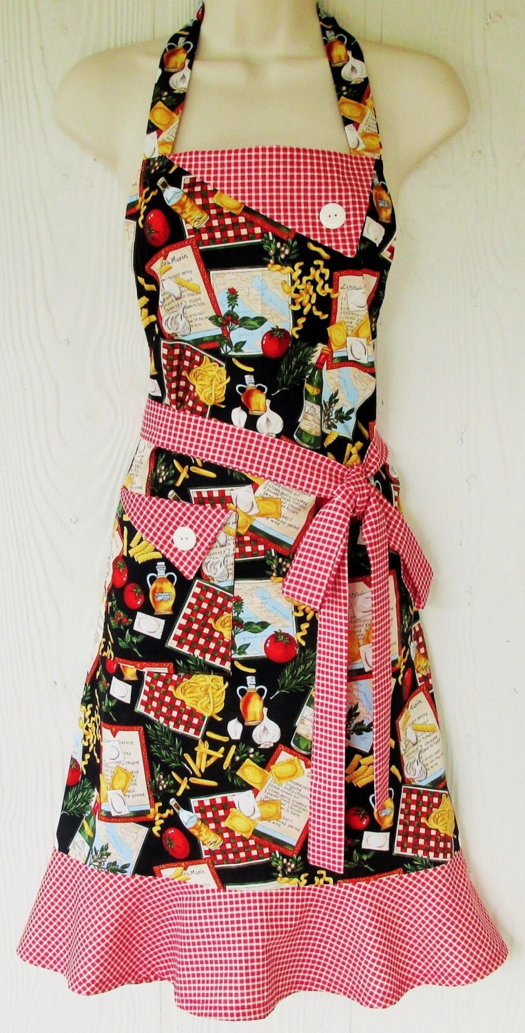 Retro Apron Italian Cooking Apron Women's Full Apron