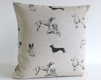 Linen Pillow Cover, Pillow Cover, Dogs Pillow Cover, Pillow Sham, Linen Cushion Cover, Throw Pillow Cover - Woofy Black