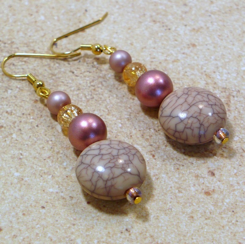 Salmon & Pink Earrings Handmade Bead Earrings Woman's