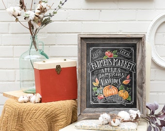 Fall Art - Farmer's Market - Fall Decor - Fall Print - Pumpkin Art - Fall Farmer's Market - Fall Print - Chalkboard Illustration - Chalk Art