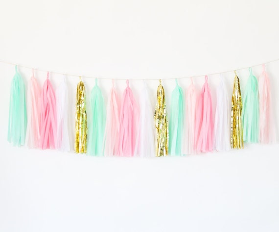 Mint Green and Pink Tassel Garland-Pink Party Decor, Mint Pink Decor ...