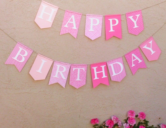  PINK  WHITE Happy Birthday  Banner  Girls by 