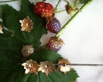 Vintage Carnival Glass Berry Beads with Brass Tops As Hoops