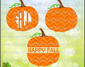 Chevron Pumpkin Monogram Base and Split Pumpkin Design Digital Clipart Instant Download SVG DXF EPS Jpeg Png