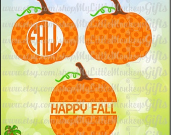 Polka Dot Pumpkin Monogram Base and Split Pumpkin Design Digital Clipart Instant Download SVG DXF EPS Jpeg Png
