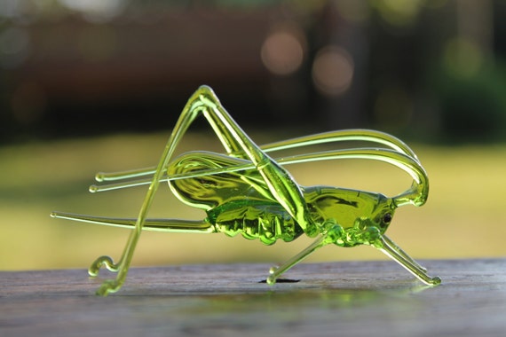 Grasshopper Glass Miniature, Migratory locust Animals Glass, Hand Blown Glass Lampwork Collectible Grasshopper Figurine