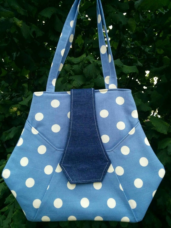 Blue spotty linen and denim shoulder bag. Vintage by ShakeYourTush